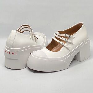 Marni White Pablo Triple-Buckle Mary Jane Heels size 36